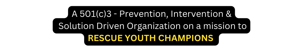 A 501 c 3 Prevention Intervention Solution Driven Organization on a mission to RESCUE YOUTH CHAMPIONS